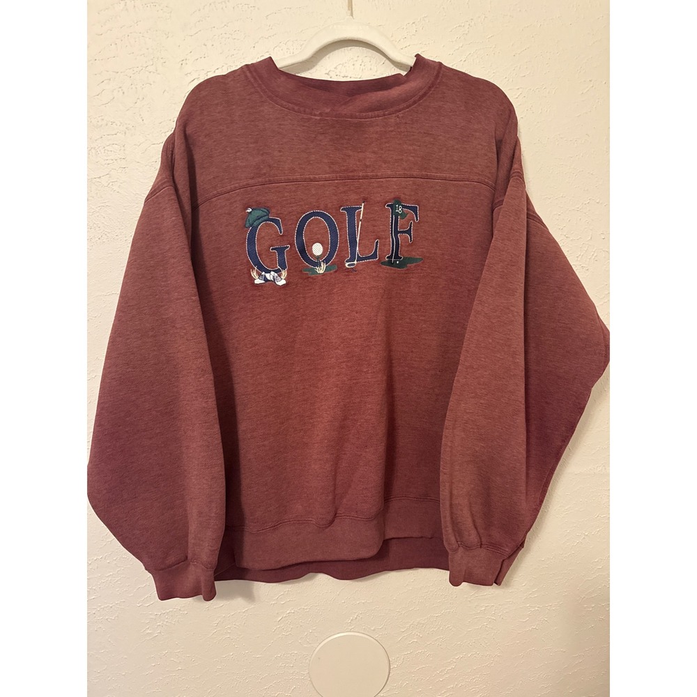 Vintage Lee Sport Mens Golf Embroidered Sweatshirt Burgundy- Large Nutmeg Mills